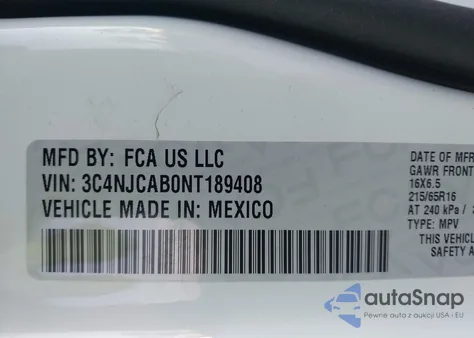 2022 Jeep Compass Sport Fwd из США, поврежденный, VIN 3C4NJCAB0NT189408